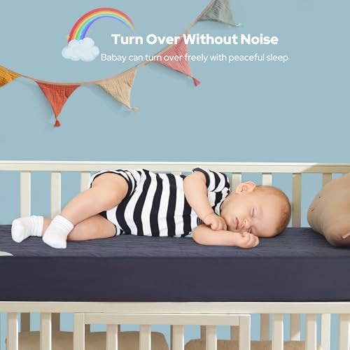 Image of Waterproof Crib Mattress Protector 2 Pack, Soft and Breathable Crib Mattress Pad Cover, Noiseless Machine Washable Toddler Mattress Protector for Standard Baby Toddler Bed (52''x28'',Navy Blue)