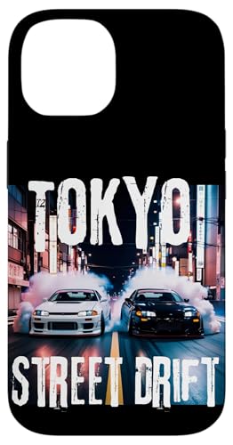 JDM日本人ドリフトレースカー2台 東京ストリートドリフト夜 スマホケース iPhone 14 用