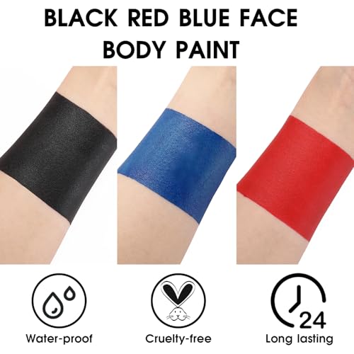 Image of BADCOLOR 3PCS Red Black Royal Blue Face Body Paint Stick Makeup for Skull Vampire Clown Joker SFX Cosplay & Dress Up, Full-Coverage Halloween Facepaint Makeup Kit