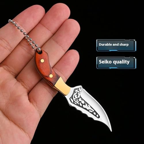 Image of Mini Knife Keychain with Sheath - Portable EDC Pocket Tool | Tiny Collectible Key Chain with Leather Cover for Chef, Kitchen, Travel, Decoration & Gifts
