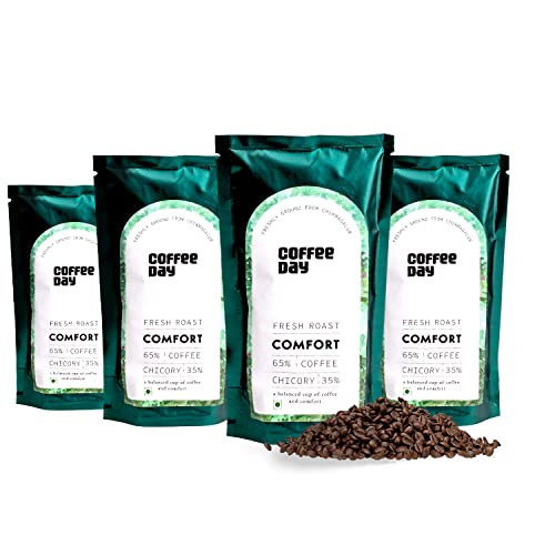 Cafe Coffee Day Comfort 65% Coffee 35% Chicory - 200Gm Each (Pack Of 4) | Medium To Dark Roast | South Indian Filter Coffee | Fresh From Chikmagalur Factory, Packet