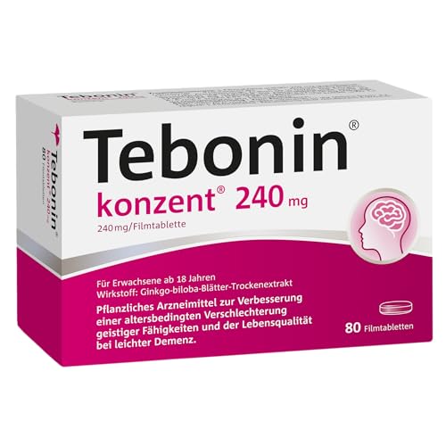 Tebonin konzent 240 mg | 80 Tabletten | stärkt Gedächtnis & Konzentration | fördert die Durchblutung | bei Vergesslichkeit im Alter | pflanzliches Arzneimittel mit Gingko Biloba Extrakt