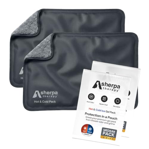 SHERPA THERAPY Medium Flexible Gel Ice Packs Reusable - Hot and Cold Soft Ice Packs for Injuries Reusable for Ankle, Arm, Foot, Leg, Back Pain Relief - 8" x 12" - 2PK - Grey