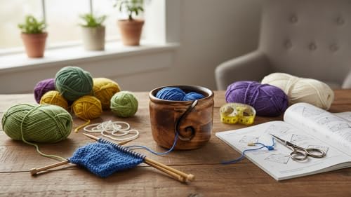 Handcrafted Wooden Yarn Knitting Crochet Bowl Holder For Skien Yarn Balls Decorative Storage Organizer Crocheting Needlework Knitting Accessories Kit Supplies Sturdy Non Slip Gifts For Mother Her by The Great Indian Bazaar - Image 5
