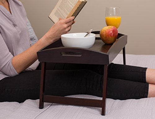 Birdrock Home Bamboo Bed Tray - Wooden Curved Sides Breakfast Serving Tray With Folding Legs - Walnut #TOP7