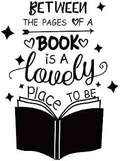 SUPERDANT Book Theme PVC Wall Sticker Book Stars Pattern Inspirational Quotes Vinyl Wall Art Decal for Home Living Room Bedroom Wall Door Decor Black 350x450mm