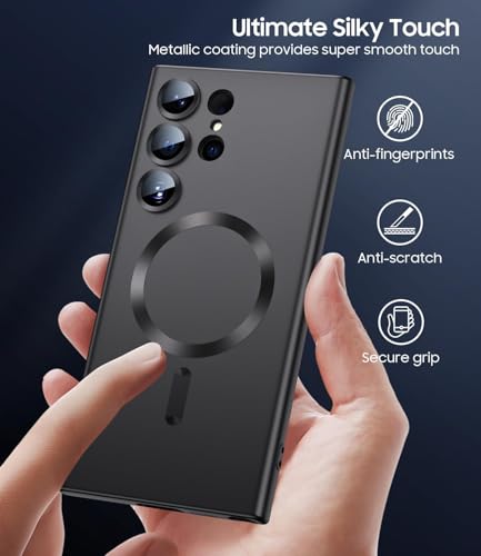 Image of DIZORO Samsung S24 Ultra case Compatible with Mag Safe Matte Luxury Metallic Luster Flexible TPU Shockproof Back Cover with Camera Protector Lens - New Black