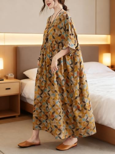 Image of Women's Plus Size Dresses Casual Vintage Printed Summer Baggy Dress