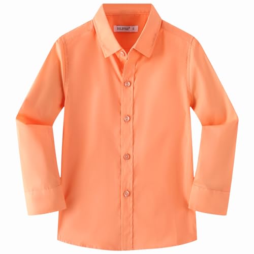 DILBYKE Boys’ Long Sleeve Dress Shirt Solid Button Down Cotton Shirts Uniform Woven Button Up Shirt