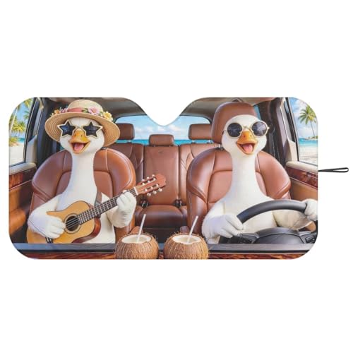 Image of Car Windshield Sun Shade - Foldable Beach Goose Drive Car Windshield Sunshade for Front Window for Most Sedans SUV Truck - Autom Interior Accessories for Sun Protection