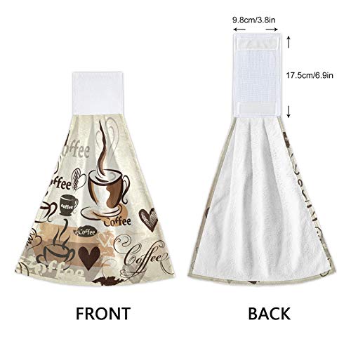 Coffee Bean Cups Kitchen Hanging Towel 12 X 17 Inch Cafe Theme Hearts Plaid Hand Tie Towels Set 2 Pcs Tea Bar Dish Cloths Dry Towel Soft Absorbent Durable For Bathroom Laundry Room Decor #TOP3