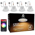Lumary Smart Retrofit Recessed Lighting 4 Inch with Baffle Trim, 9W 810LM Smart Can Lights 2700K-6500K CCT RGBWW Color Changing WiFi Bluetooth LED Downlight Work with Alexa/Google Assistant, 4PCS