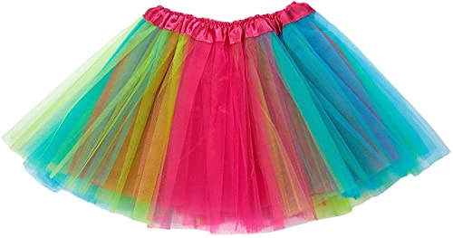 Ancokig Damen Tütü Rock Minirock 4 Lagen Petticoat Tanzkleid Dehnbaren Mini Skater Tutu Rock Erwachsene Ballettrock Tüllrock für Party Halloween Kostüme Tanzen (Regenbogen)