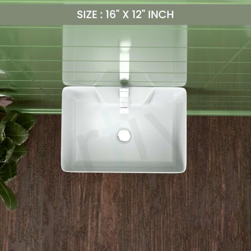 Image of Artiva Ceramic Table Top Wash Basin For Bathroom /White Wall Mounted Bathroom Sink /Wall Hung Washbasin /Wash Basin For Cabinet, Vanity (Glossy White 16 x 12 x 5 Inch)