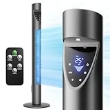Athena Collection Oscillating Tower Fan with Remote, 38' Standing Cooling Fan Quiet Floor Fan with 3 Speeds, Portable Electric Bladeless Fan with 12H Timer for Bedroom, Living Room, Office, Gray