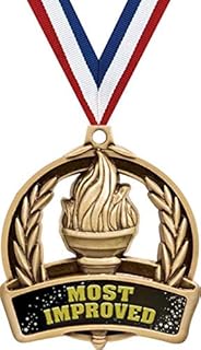 Crown Awards Most Improved Medals, 2" Gold Student Recognition Achievement Medal Award, Comes with Neck Ribbon