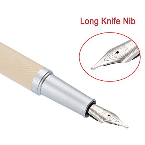 Image of Hongdian White Forest Fountain Pen Blade Nib Classic Design Calligraphy Pen with Converter and Metal Pen Case Set