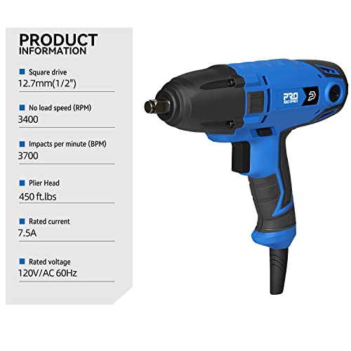 7.5A Electric Impact Wrench, 1/2 Impact Driver Chuck, 3400 Rpm Power Wrenches 450 Ft-Lbs Max Torque With 4 Pcs Impact Sockets And Carry Case #TOP1
