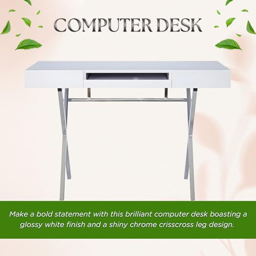 Kings Brand Furniture Contemporary Style Home & Office Desk, White/Chrome