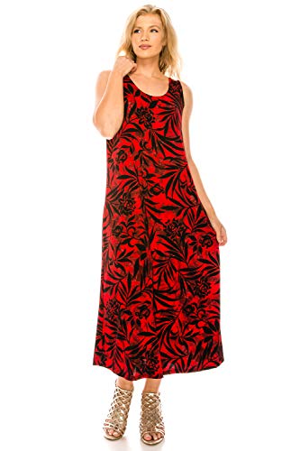 Jostar Women's Tank Long Dress – Sleeveless Scoop Neck Casual Printed Swing Flowy T Shirt One Piece 7000Bn-Trp1-W173-Red L #TOP3