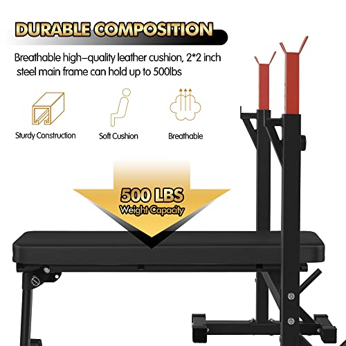 Bench Press, Canpa Olympic Weight Bench With Squat Rack Workout Bench Adjustable Barbell Rack Stand Strength Training Home Gym Multi-Function(Red) #TOP1