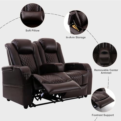Attliahome 57" RV Loveseat Recliner, Double Recliner Furniture with 3 Arms and 2 Pillows, Wall Hugger Recliners & 135° Reclining Theater Seating (Brown PU Leather RV Couch) - Image 4