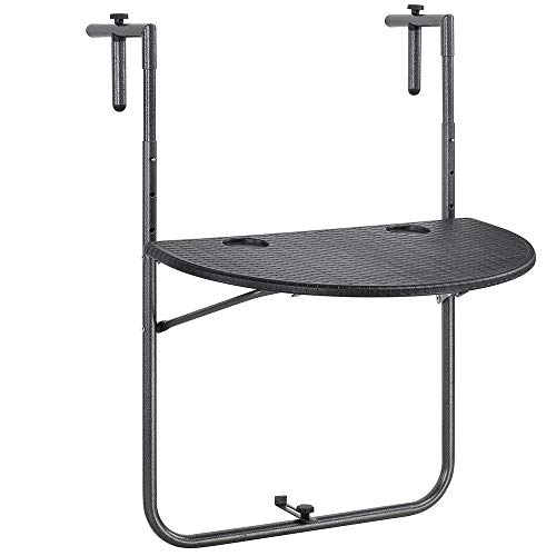 Table de balustrade BAKAJI pliable en polyrotin noir pour balcon