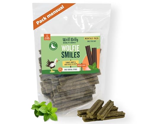Stick Dental Perro Natural (28 uds) Chuches para Perros de 93% Pavo y Menta sin Cereales, Higiene Dental & Aliento Fresco, Calma y Entretiene, Snack Delicioso Sabor a Carne, Rico en Proteínas.