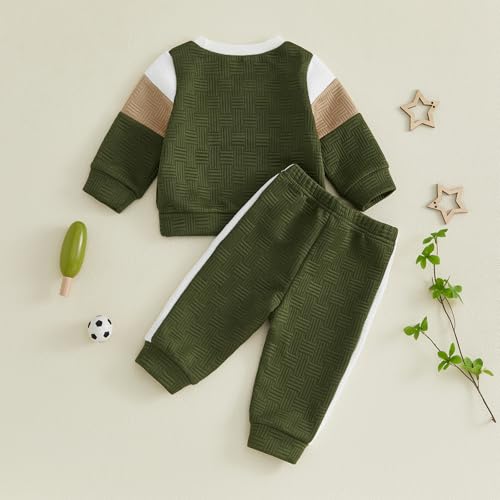 POZMTIORE Infant Baby Boys Fall Outfit Pants Sets Long Sleeve 3 6 12 18 24 Months 2 3 T Toddler Boy Pullover Pants (Melange Green, 3-6 Months) — view 5