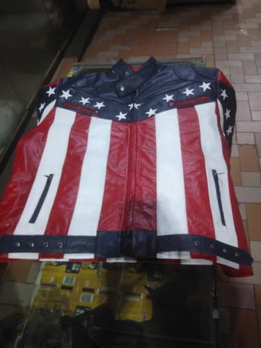 Men’s American Flag Leather Biker Jacket – Genuine Leather USA Motorcycle Rider Coat with Bold Stars & Stripes Design2