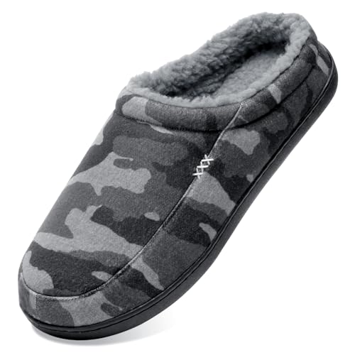 Image of NewDenBer Men's Warm Memory Foam Slippers Suede Plush Fleece Lined Slip on Indoor Outdoor Clog House Shoes