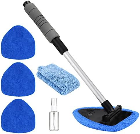 Gven Car Window Cleaner Windshield Cleaning Tool Auto Glass Cleaner Wand with Reusable Microfiber Aluminum Handle Glass Wiper Kit…