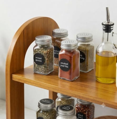 Image of 2-Tier Spice Rack, 13.8 Inch Wood Step Shelf Countertop Spice Storage Holder, Kitchen Pantry Cabinet Organizer Cupboard for Spice Bottles, Jars, Seasonings, Baking Supplies, (Brown, Oval)