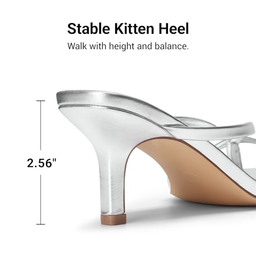 DREAM PAIRS DREAM PAIRS Kitten Heels for Women Flip Flops Slip on Low Heels Open Square Toe Thong Heeled Strappy Sandals Slides Comfortable Dress Shoes,Size 11,Silver,DWUMFF2503