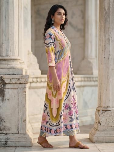 Image of HELLCAT Floral Brown Women Dress|New Trending Dress for Women|Western 3 /4 Sleeve A-line