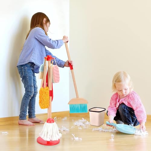 WHOHOLL Wooden Cleaning Toy Set Kids Broom and Dustpan Set for Housekeeping 9 Pcs Broom and Mop Set for Toddlers 3-6, Cleaning Toys with Sponge, Christmas Birthday Gifts for Boys Girls by WHOHOLL - Used condition - Image 6