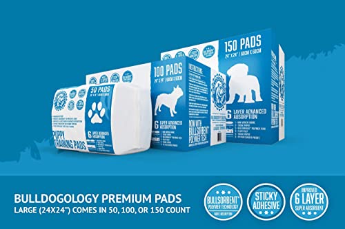 Bulldogology Puppy Pee Pads With Adhesive Sticky Tape (24X24) Large Premium Dog Pads - 6 Layer Dog Training Pads And Pet Wee Pads With Bullsorbent Tech (50-Count, White) #TOP4