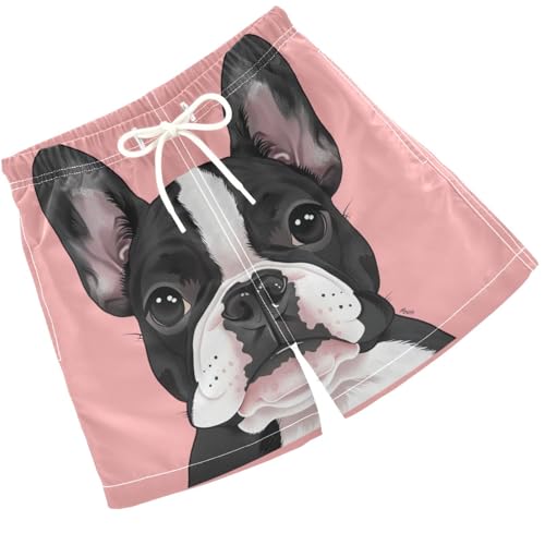 Pigsaly Boys Swim Trunks Cute Black White French Bulldog Pink Boys Board Shorts Swimsuit Swimwear Summer Bathing Suit S
