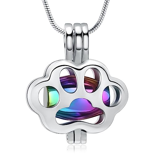 QGJNSGC Pet Cremation Jewelry for Ashes for Dog Cat Paw Print Memorial Locket Urn Necklace with Mini Case Keepsake Cremation Jewelry for Women/Men