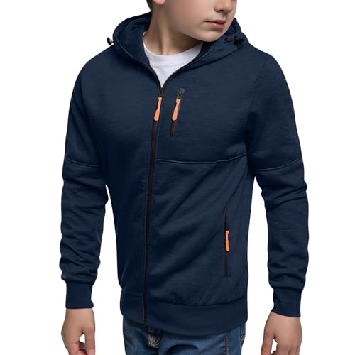 boys 3t clothes Boys Sweatshirts Athletic Fleece Zip Up Hoodie Fashion Plain Fall Jacket For Teens Kids Winter Clothes Navy 7 Years