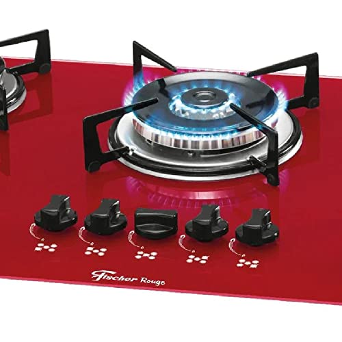 Fogão Cooktop Fischer 5Q TC Gás Mesa Vidro Rouge BIVOLT