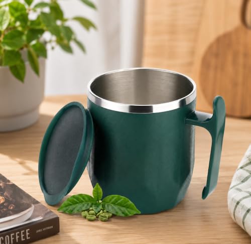 Image of Clazkit Travel Leak Proof Coffee Mug | Stainless Steel Coffee Tumbler | Spill-Proof Lid | Hot & Cold Vacuum Mug for Office, Travel & Car -300ml - Dark Green