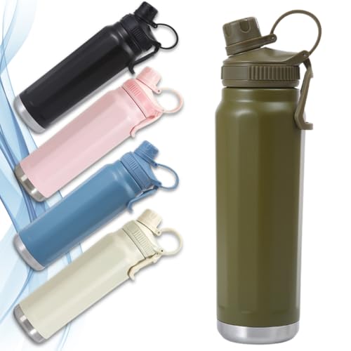 Garrafa Térmica Inox 304 800ml com Tampa de Rosca e Alça de Trans...