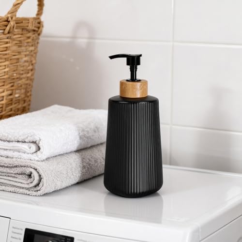 Image of Glass Soap Dispenser, Thickened Glass Hand Soap Dispenser for Bathroom, Kitchen Dish Washing Liquid Bottles, Shampoo and Conditioner Bottles, Modern Farmhouse Style (Black, Set of 2, 12oz)
