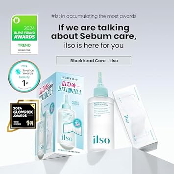 ILSO Blackhead Remover & Pore Care Bundle Super Melting Sebum Softener (5.29 fl oz) with 40 Cotton Pads + Deep Clean Master Blackhead Remover Tool, Korean Skincare for Sebum & Pore Cleansing