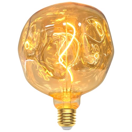 Roomrite Bombilla LED E27 Vintage, Bombillas LED E27 3W Regulable con formas irregulares G125 Φ125mm XXL bombillas decorativas para salón/dormitorio/comedor, Vidrio ámbar