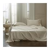 Juego de sábanas de seda de lujo, tamaño King/Queen de 250 x 250 cm + 2 fundas de almohada de 48 x 74 cm, suave y liso, hipoalergénico, agradable al tacto, elegante ropa de cama blanca para mayor