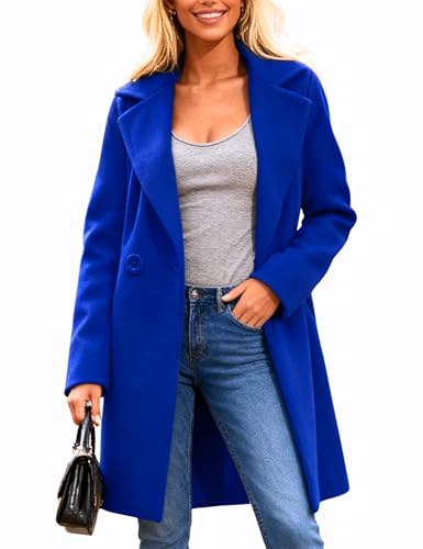 Omoone Women's Long Sleeve Slim Fit Warm Winter Wool Blend Pea Coat Overcoat(1056-Royal Blue-S)