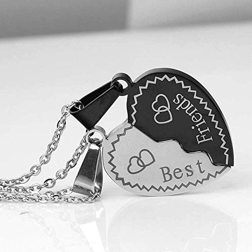 MJartoria Bundle BFF Necklace for 2-Split Valentine Heart Necklace Split Heart Silver Black Best Friends Forever Pendant Friendship - Image 4