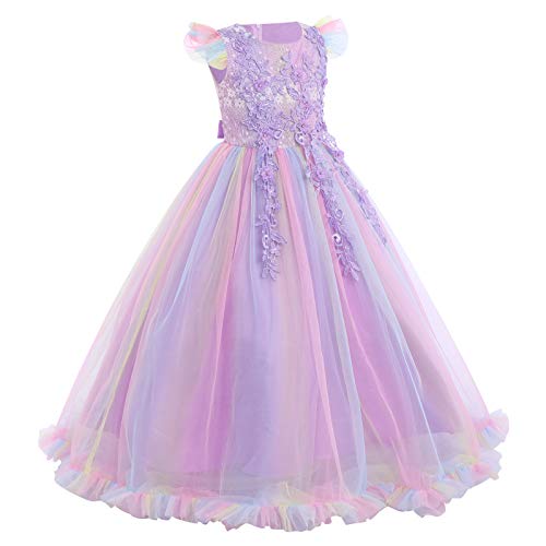 Ibtom Castle Girls Fancy Costume Pageant Princess Tulle Dress Kids Baptism Christening 3Rd Birthday Party Father'S Day Mother'S Day Carnival Long Maxi Ball Gown Children'S Day Gift Rainbow Purple 7-8 Years thumb #1